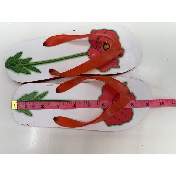 Unbranded Womens Flip Flops Size Unknown Red White Floral Thong Slip On - Picture 7 of 9